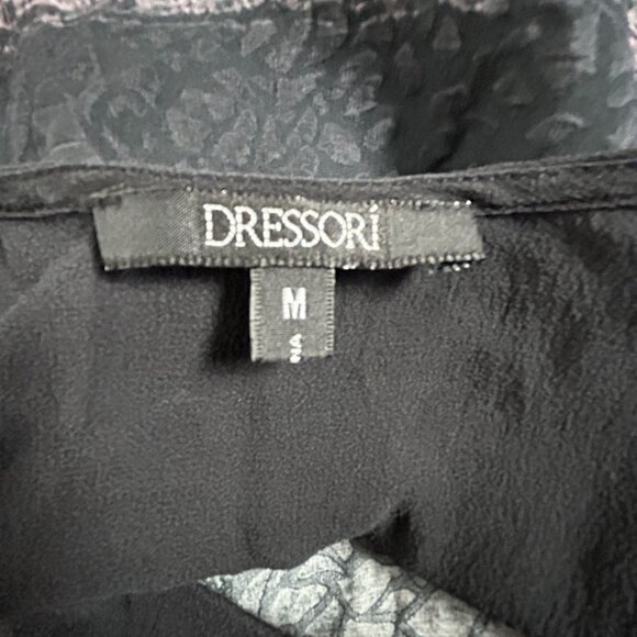 Dressori Womens Sheer Black/White Abstract Grid Textured Silk Tunic Top Medium - Picture 3 of 9